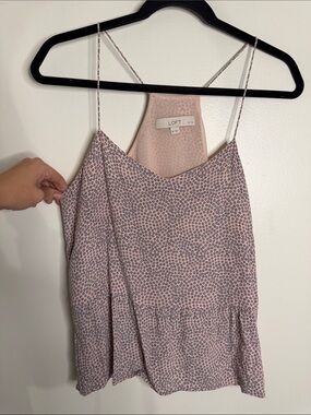 Loft Peplum Soft Flowy Tank Pink Work Blouse Summer Polka Dot Medium Petite